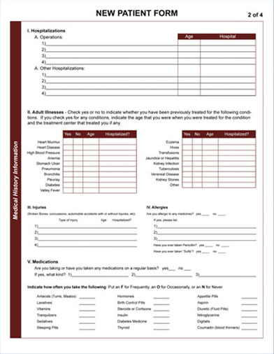New Patient Form, page 1